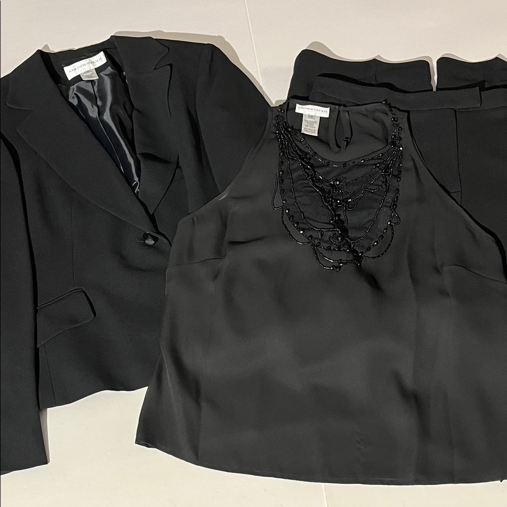 Jones New York Suit Separates 3-Piece Classic Black sz 14 Blazer Pants Tank Bead
